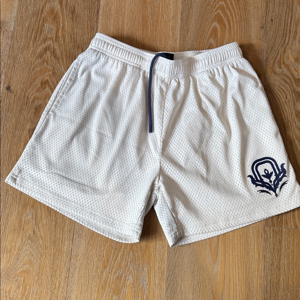 Beige overtime basketball shorts